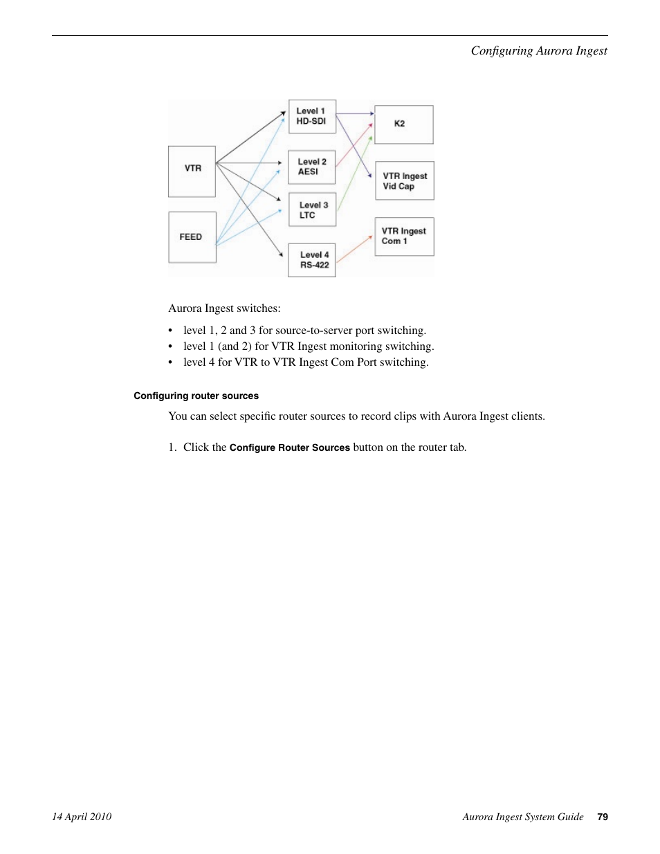 Configuring router sources | Grass Valley Aurora Ingest v.7.0.0 User Manual | Page 79 / 236