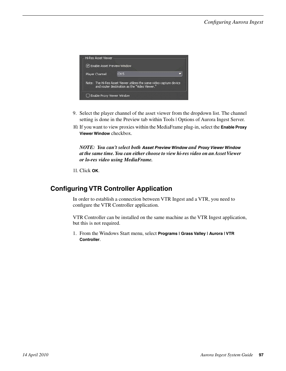 Configuring vtr controller application | Grass Valley Aurora Ingest v.7.0.0 User Manual | Page 97 / 236