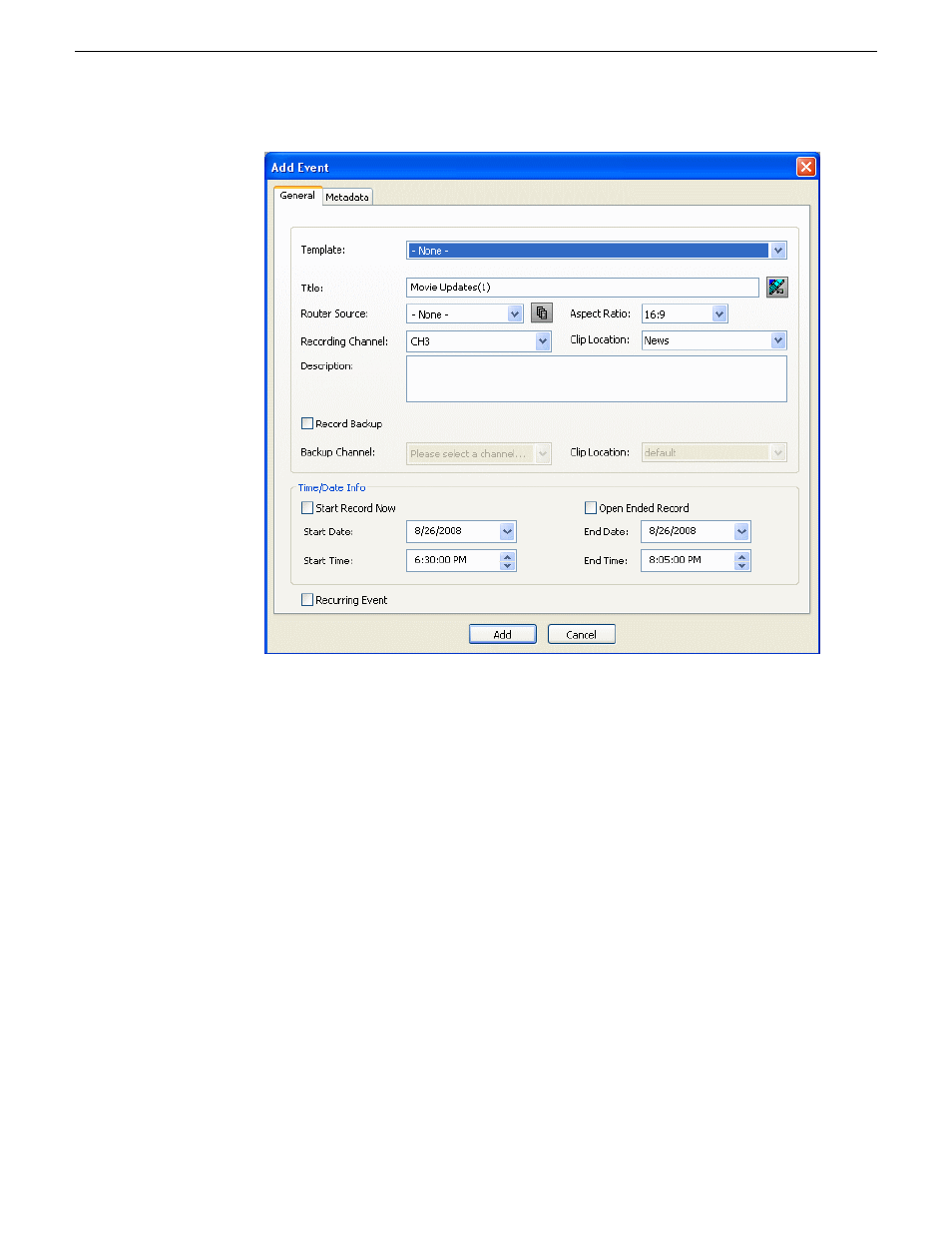 Adding recurring events | Grass Valley Aurora Ingest v.6.5.2 User Manual | Page 115 / 214