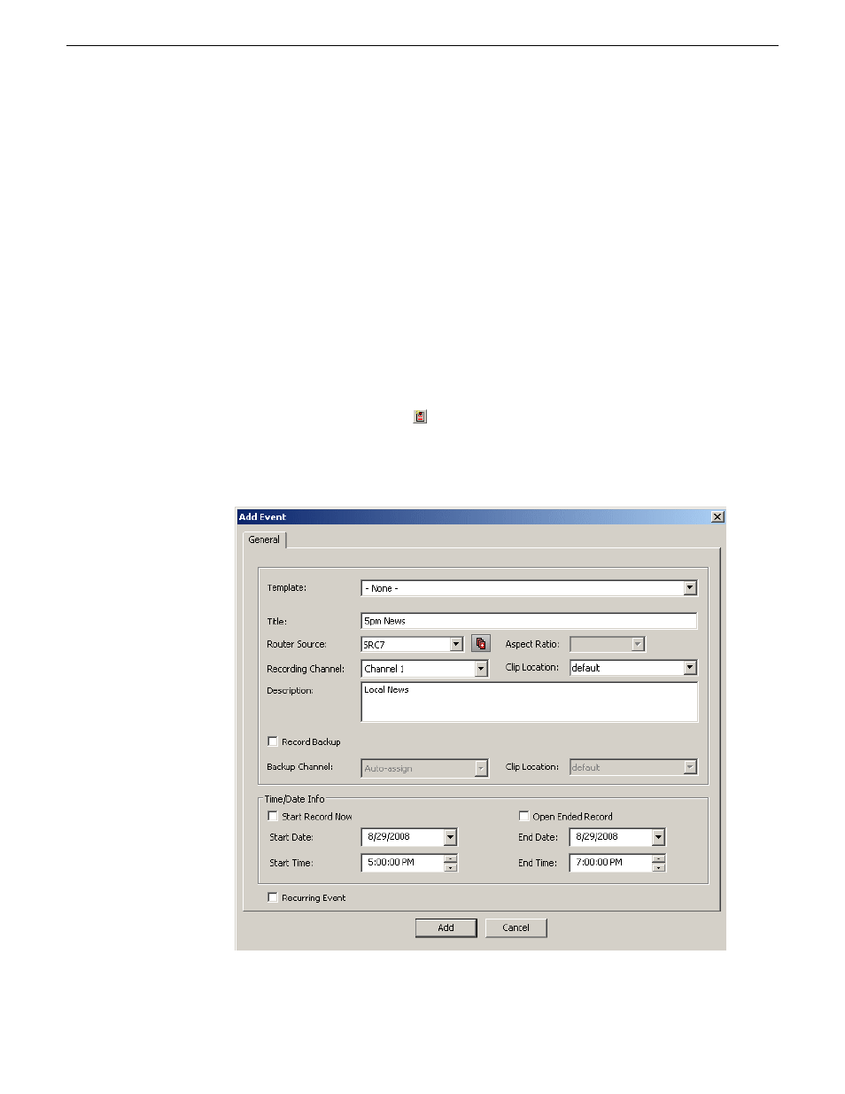 Adding new events from scheduler into scheduall | Grass Valley Aurora Ingest v.6.5.2 User Manual | Page 129 / 214