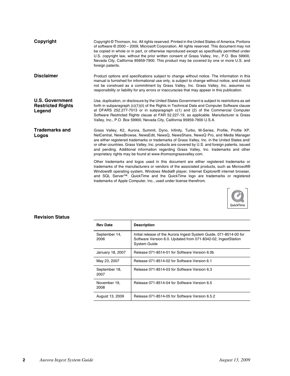 Grass Valley Aurora Ingest v.6.5.2 User Manual | Page 2 / 214