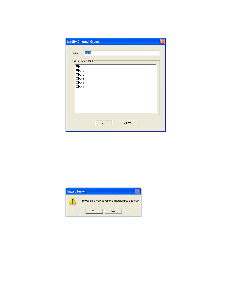 Deleting a channel group, Configuring feed | Grass Valley Aurora Ingest v.6.5.2 User Manual | Page 55 / 214