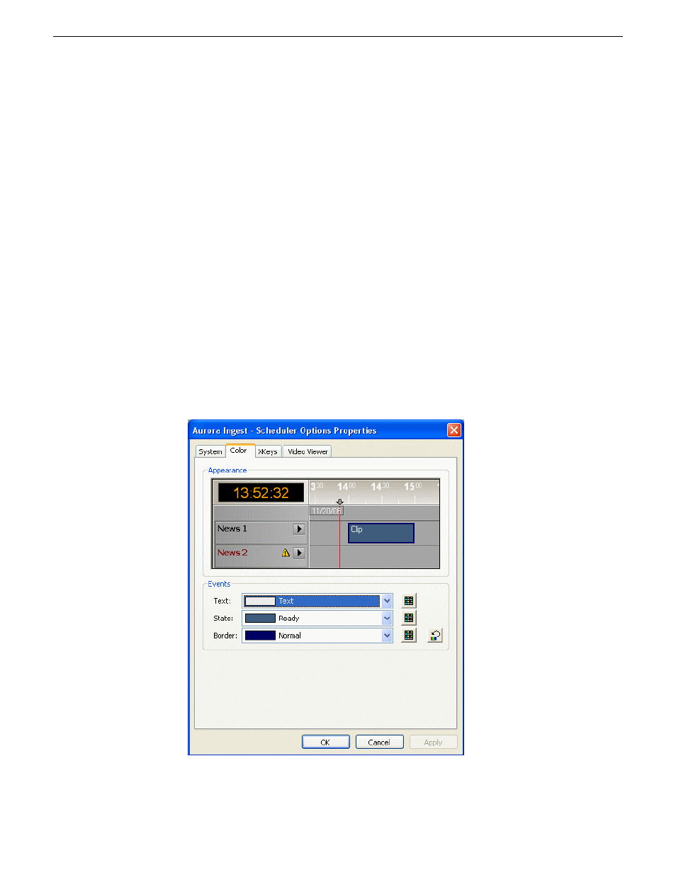 Customizing color for scheduler | Grass Valley Aurora Ingest v.6.5.2 User Manual | Page 63 / 214