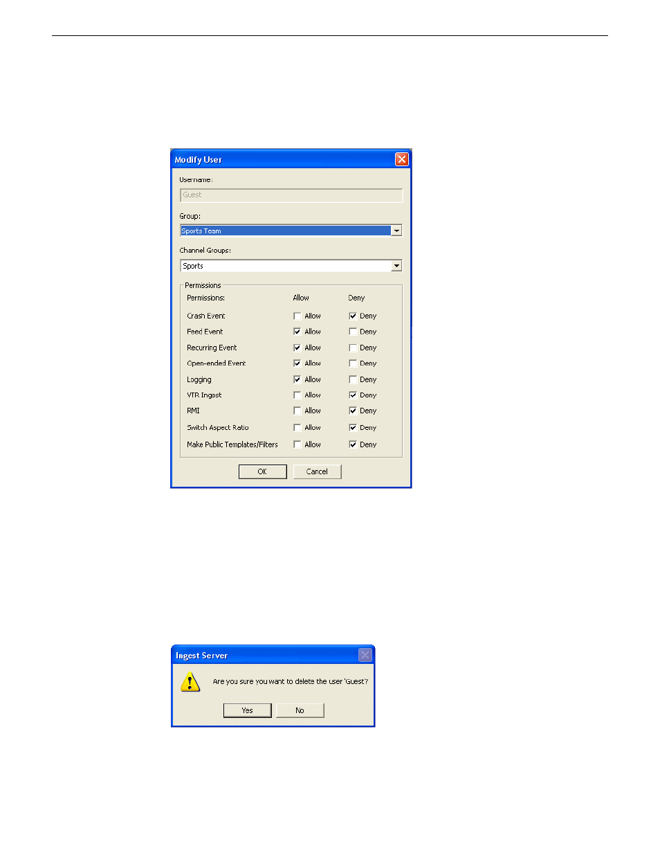 Removing user | Grass Valley Aurora Ingest v.6.5.2 User Manual | Page 86 / 214