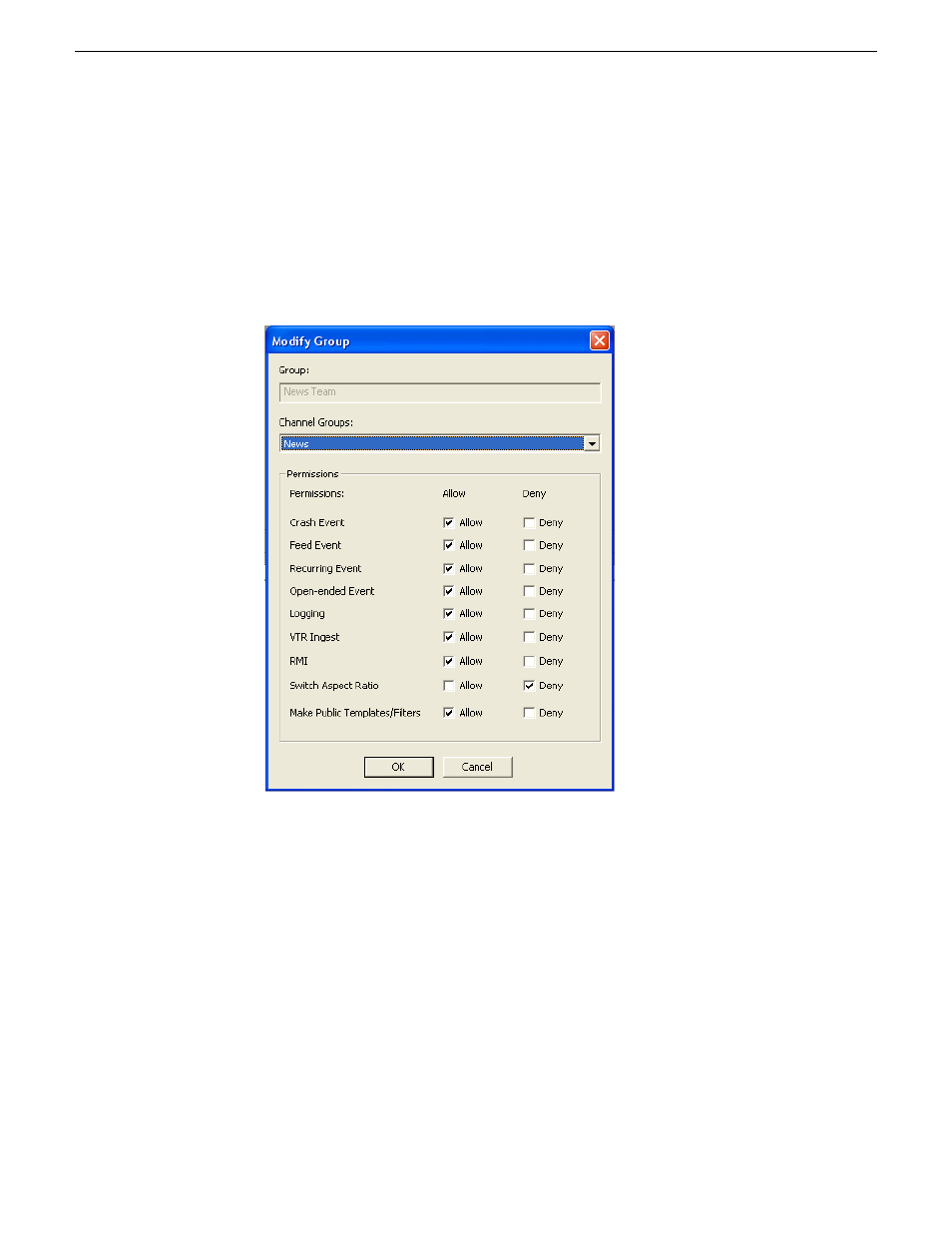 Modifying group settings, Removing group, Modifying group settings removing group | Grass Valley Aurora Ingest v.6.5.2 User Manual | Page 87 / 214