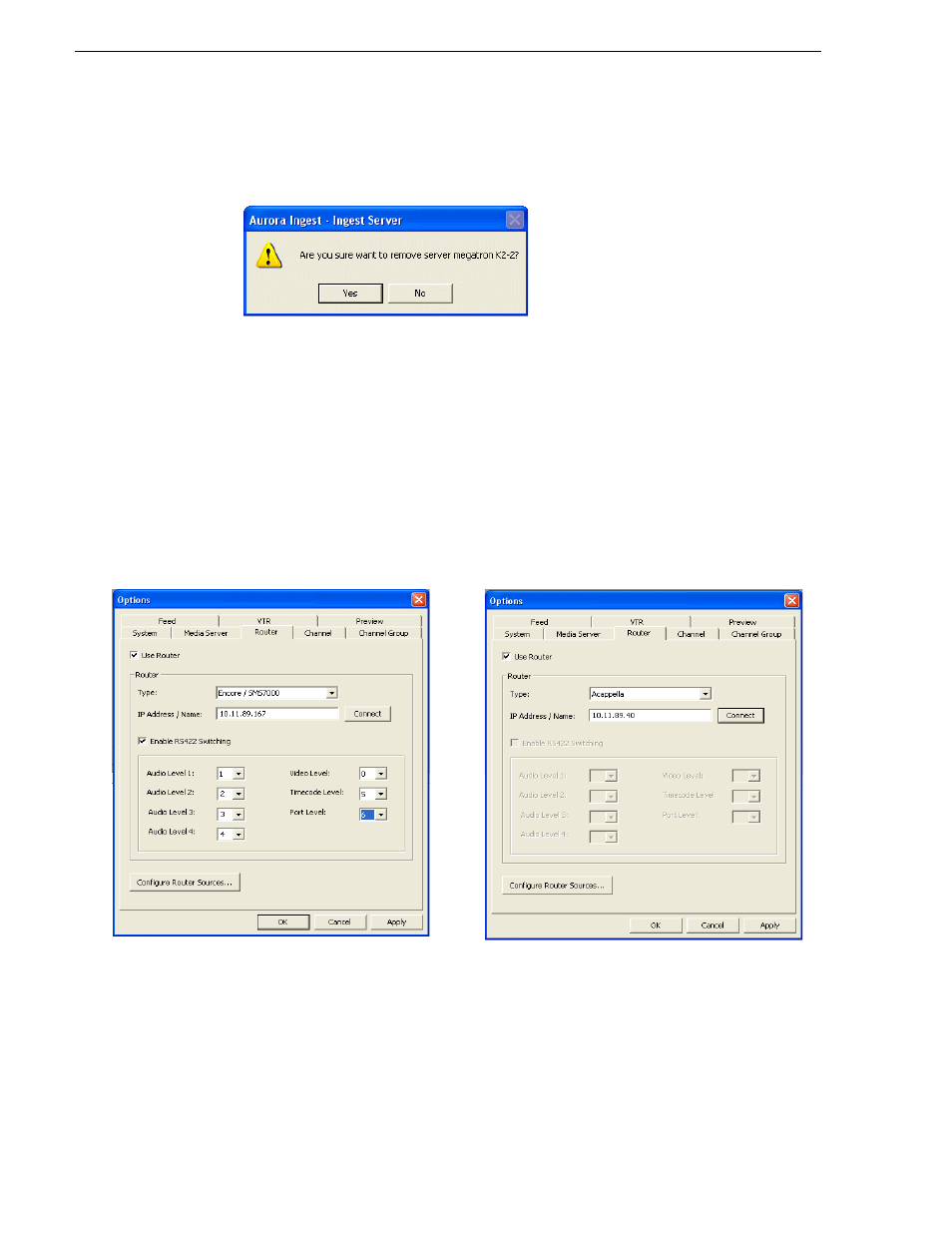 Removing recording locations, Configuring routers | Grass Valley Aurora Ingest v.6.3 User Manual | Page 32 / 122