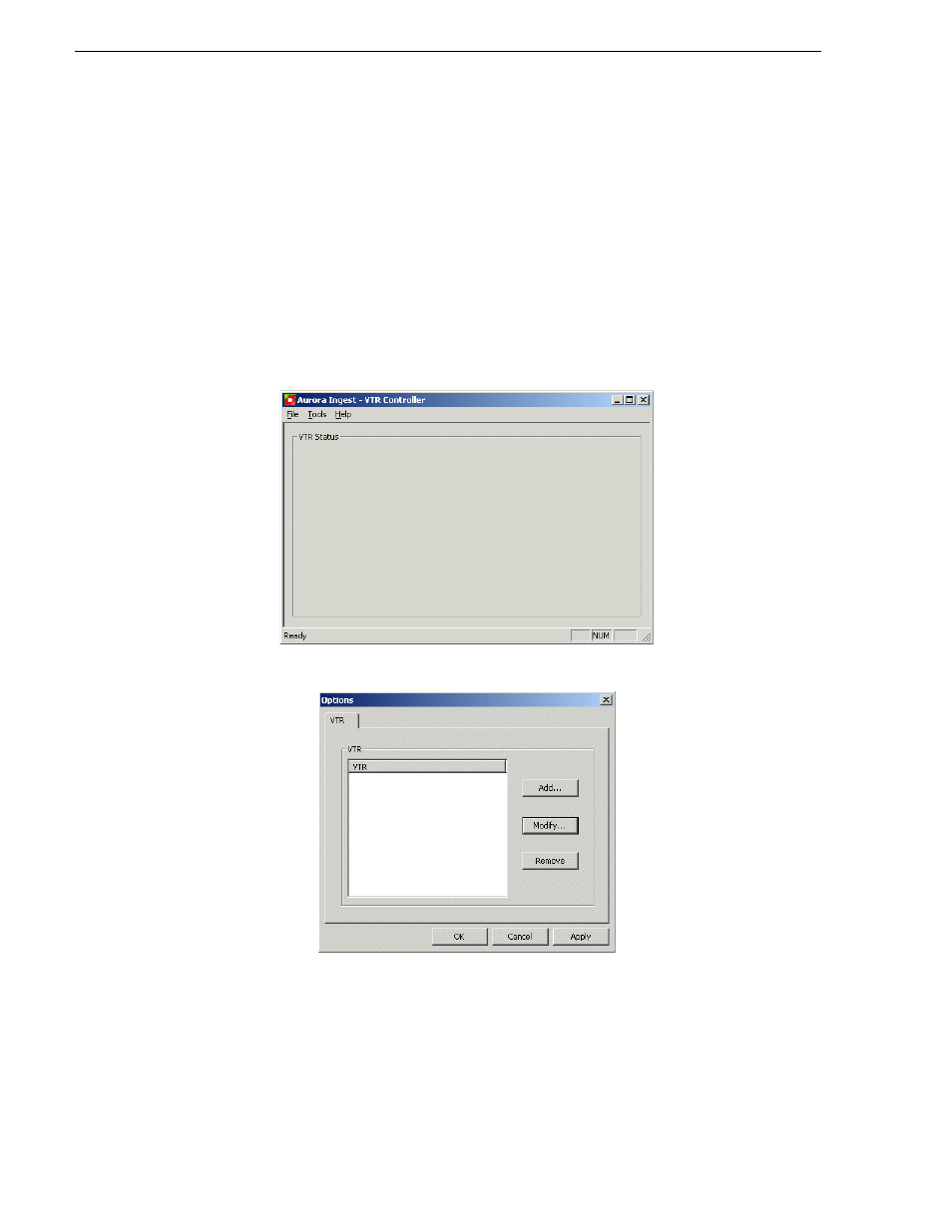 Configuring vtr controller | Grass Valley Aurora Ingest v.6.1 User Manual | Page 36 / 84