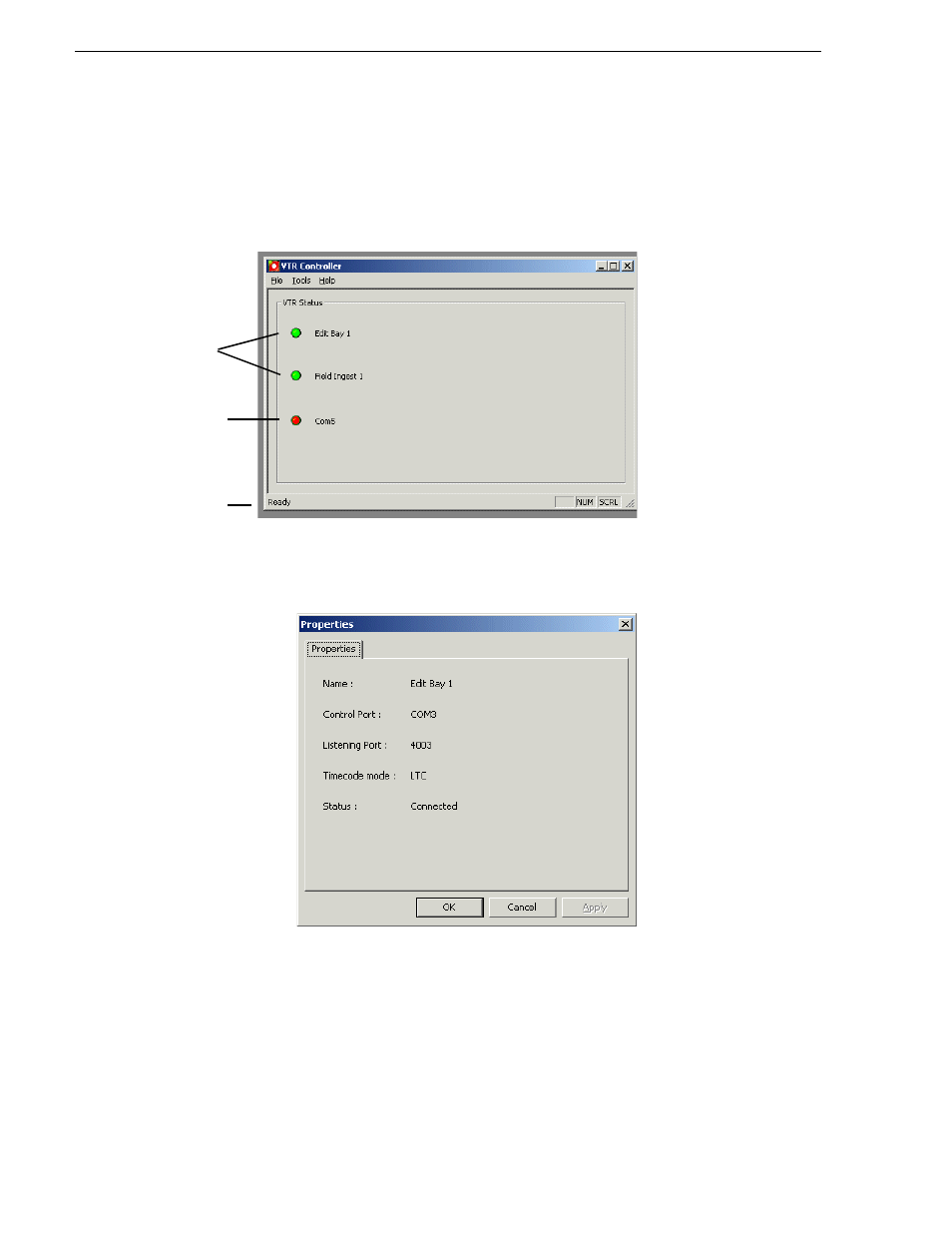 Tour of the vtr controller window | Grass Valley Aurora Ingest v.6.1 User Manual | Page 60 / 84