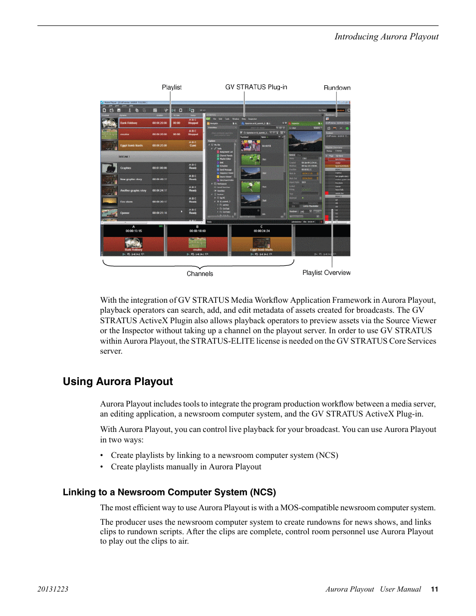 Using aurora playout, Linking to a newsroom computer system (ncs) | Grass Valley Aurora Playout v.8.1 User Manual | Page 11 / 186