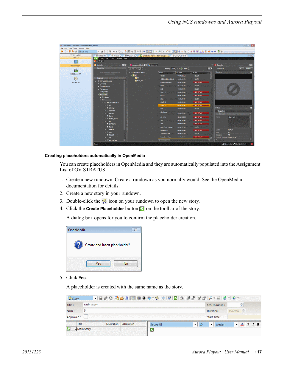 Creating placeholders automatically in openmedia | Grass Valley Aurora Playout v.8.1 User Manual | Page 117 / 186