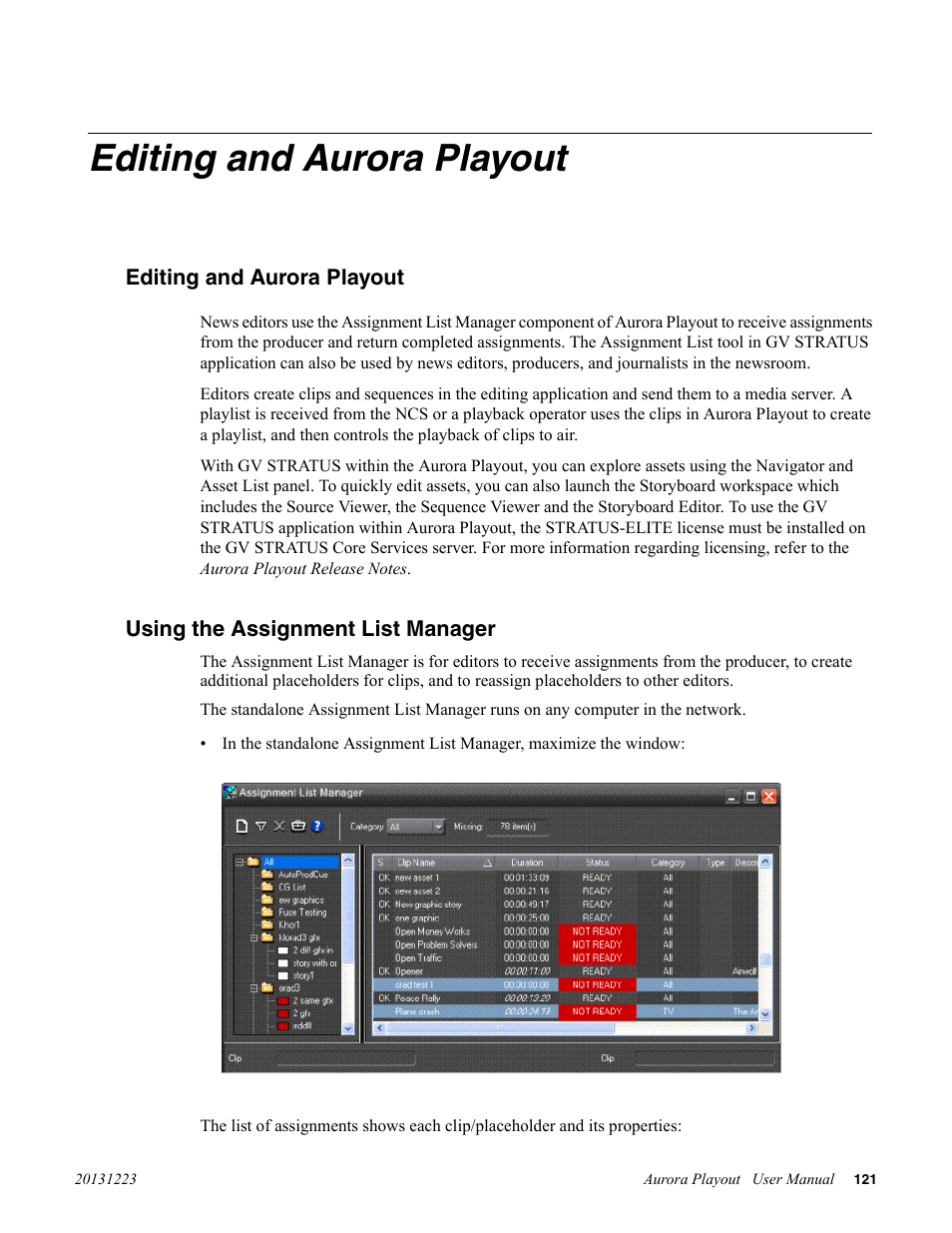 Editing and aurora playout, Using the assignment list manager | Grass Valley Aurora Playout v.8.1 User Manual | Page 121 / 186