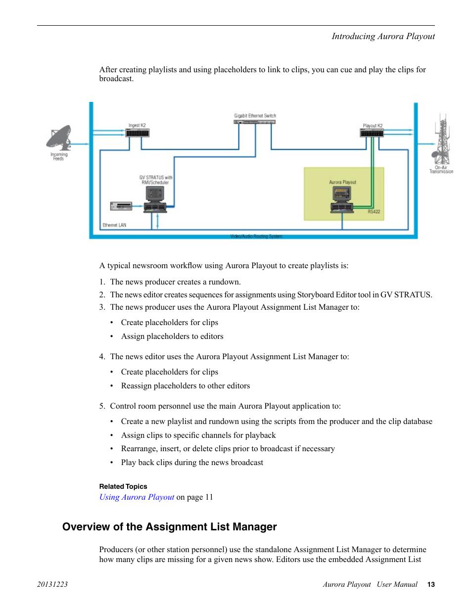 Overview of the assignment list manager | Grass Valley Aurora Playout v.8.1 User Manual | Page 13 / 186