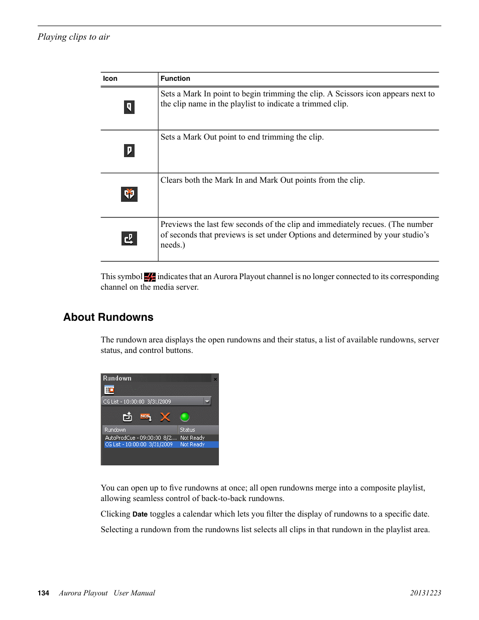 About rundowns | Grass Valley Aurora Playout v.8.1 User Manual | Page 134 / 186