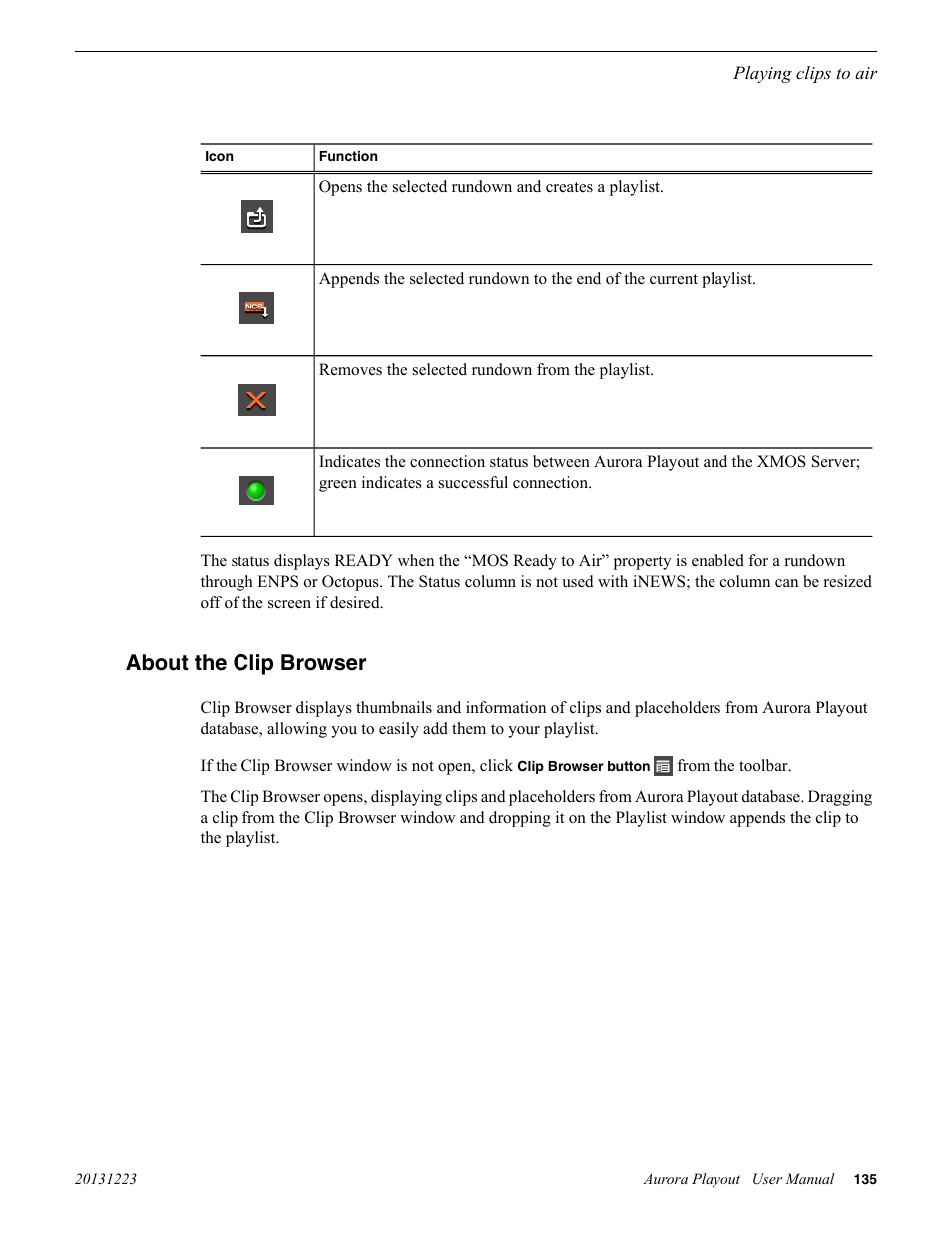 About the clip browser | Grass Valley Aurora Playout v.8.1 User Manual | Page 135 / 186