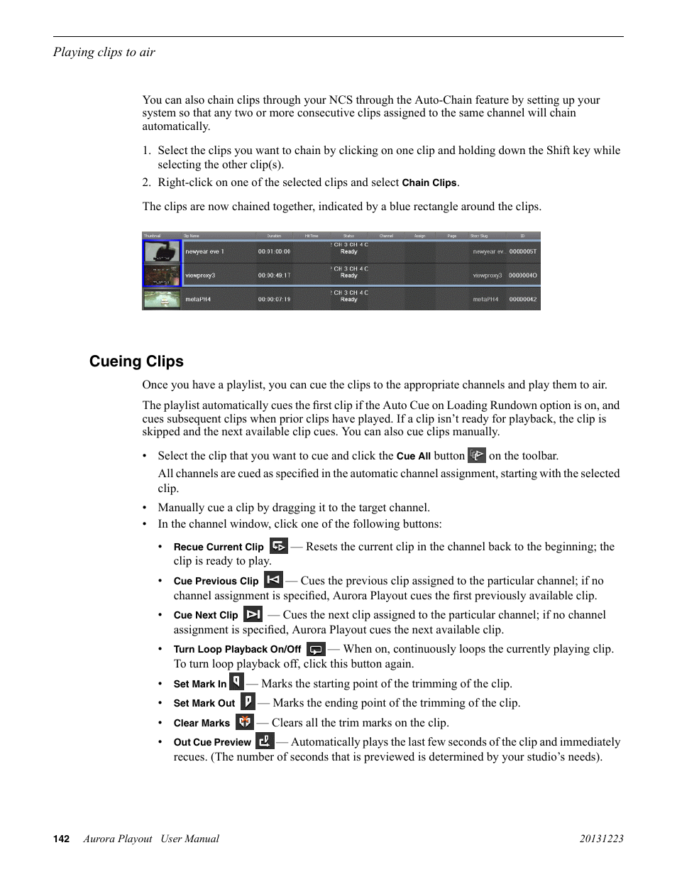 Cueing clips | Grass Valley Aurora Playout v.8.1 User Manual | Page 142 / 186