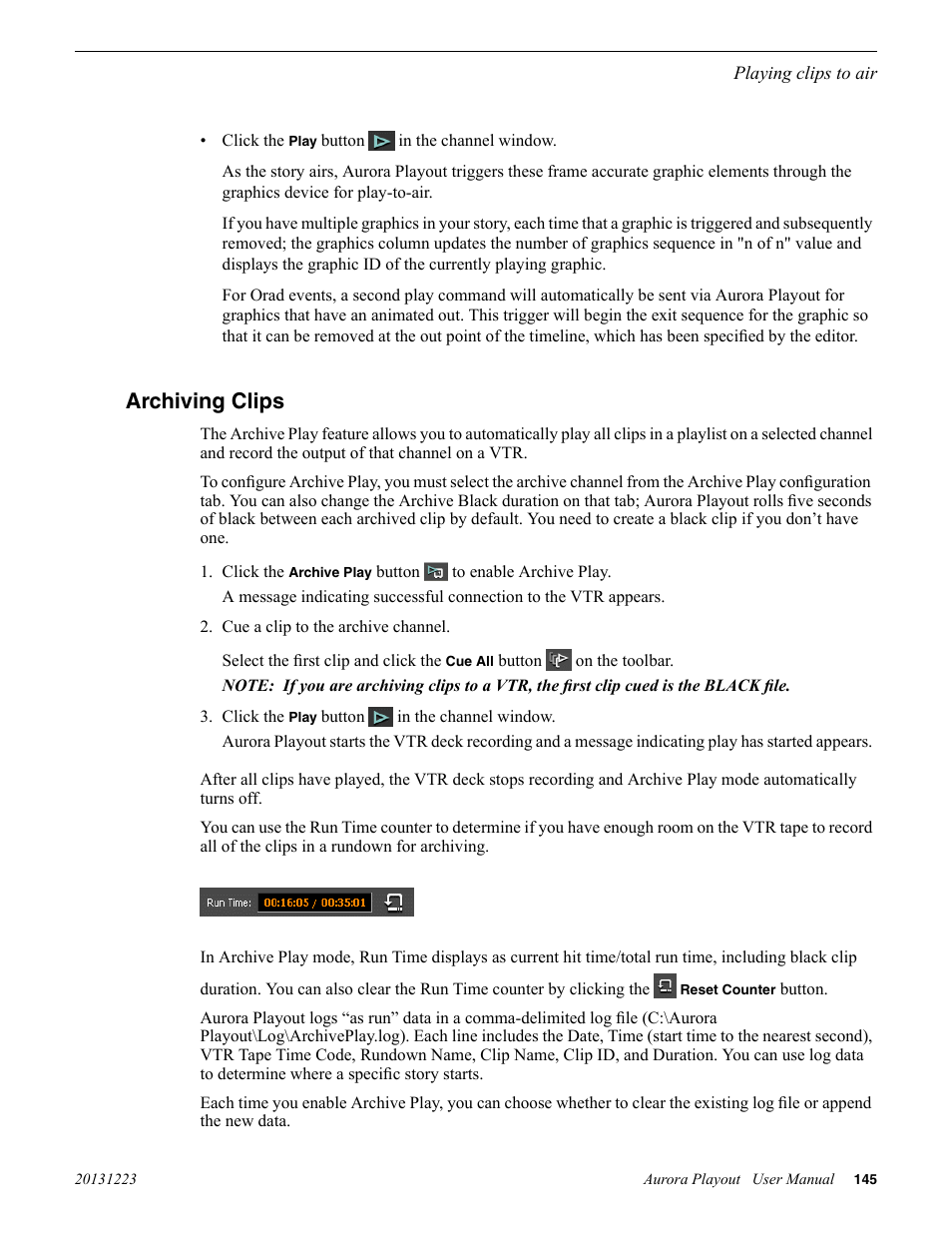 Archiving clips | Grass Valley Aurora Playout v.8.1 User Manual | Page 145 / 186