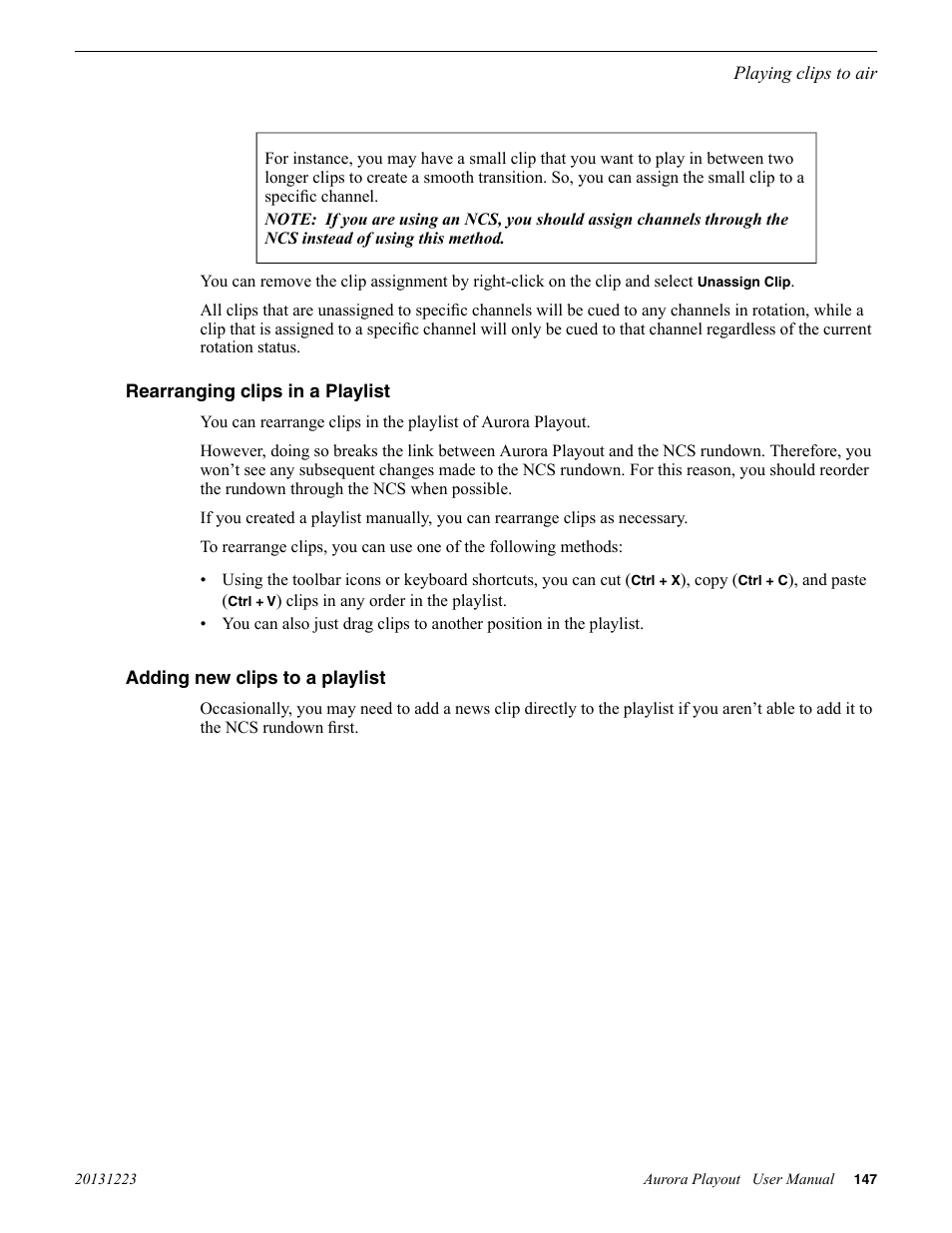 Rearranging clips in a playlist, Adding new clips to a playlist | Grass Valley Aurora Playout v.8.1 User Manual | Page 147 / 186