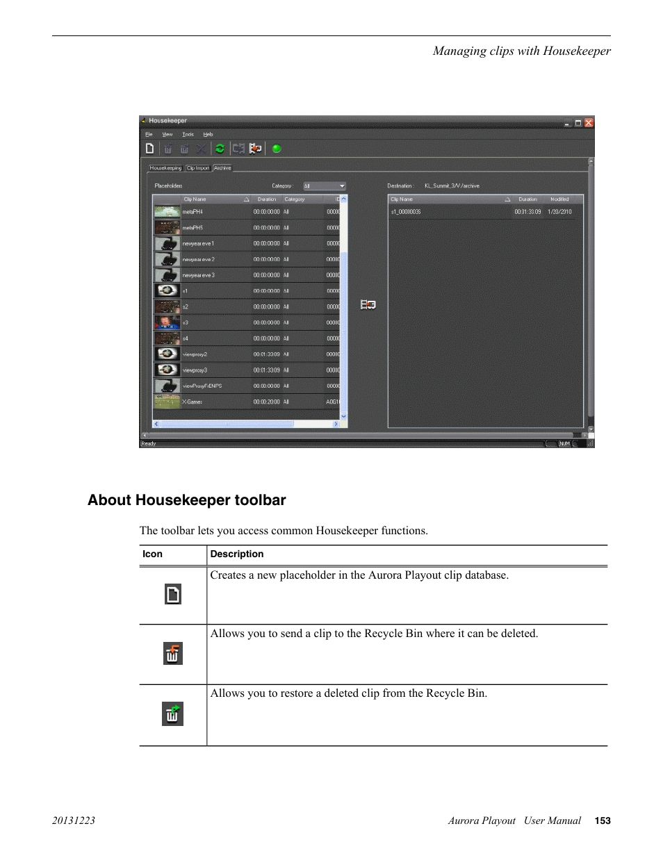 About housekeeper toolbar | Grass Valley Aurora Playout v.8.1 User Manual | Page 153 / 186