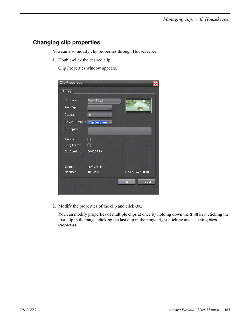 Changing clip properties | Grass Valley Aurora Playout v.8.1 User Manual | Page 157 / 186