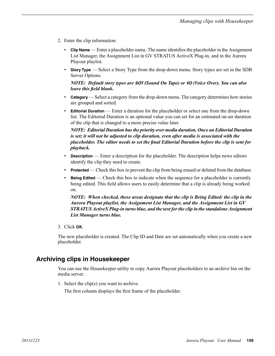 Archiving clips in housekeeper | Grass Valley Aurora Playout v.8.1 User Manual | Page 159 / 186
