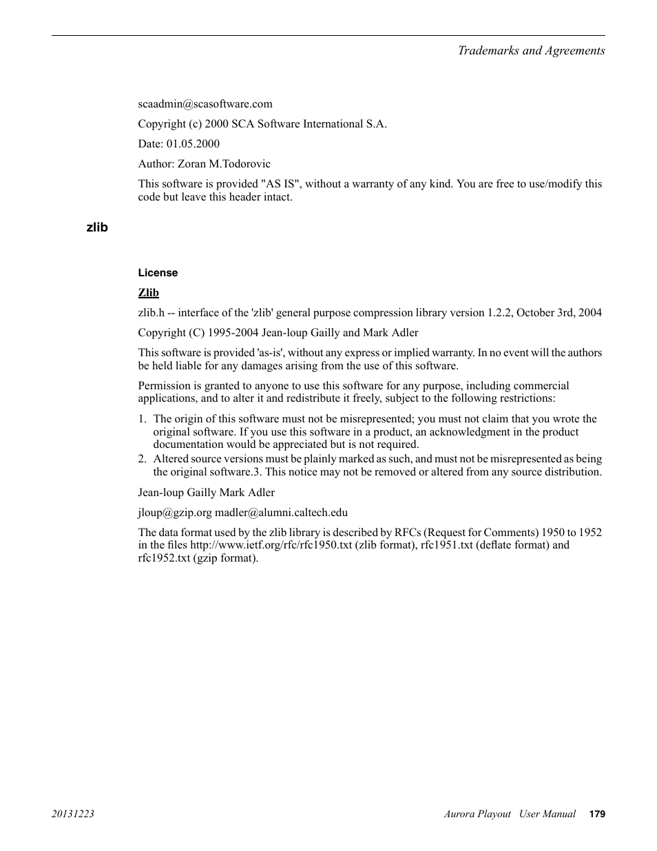 Zlib | Grass Valley Aurora Playout v.8.1 User Manual | Page 179 / 186