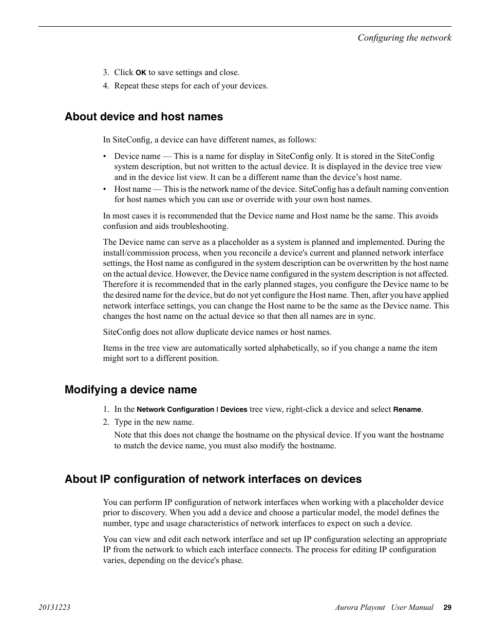 About device and host names, Modifying a device name | Grass Valley Aurora Playout v.8.1 User Manual | Page 29 / 186