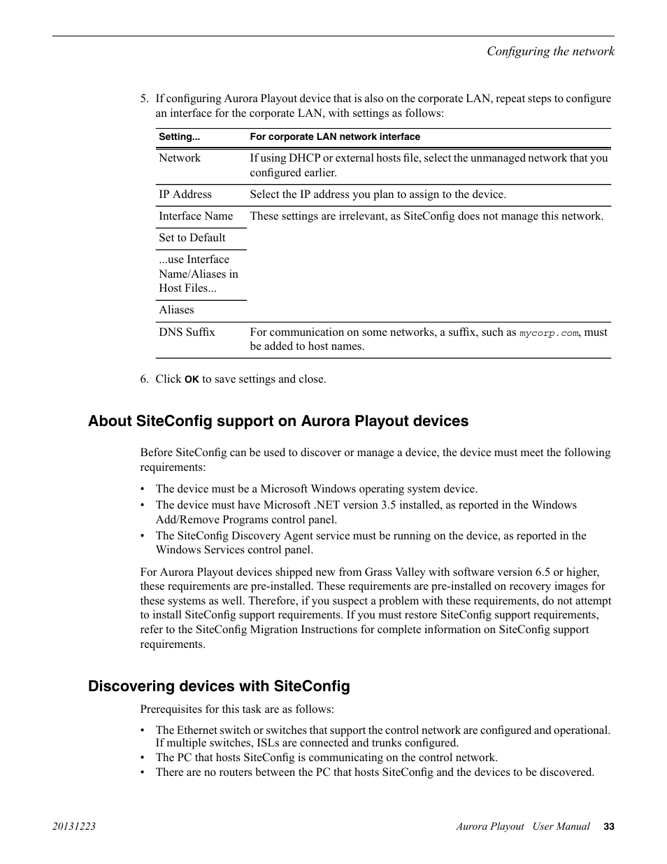 About siteconfig support on aurora playout devices, Discovering devices with siteconfig | Grass Valley Aurora Playout v.8.1 User Manual | Page 33 / 186