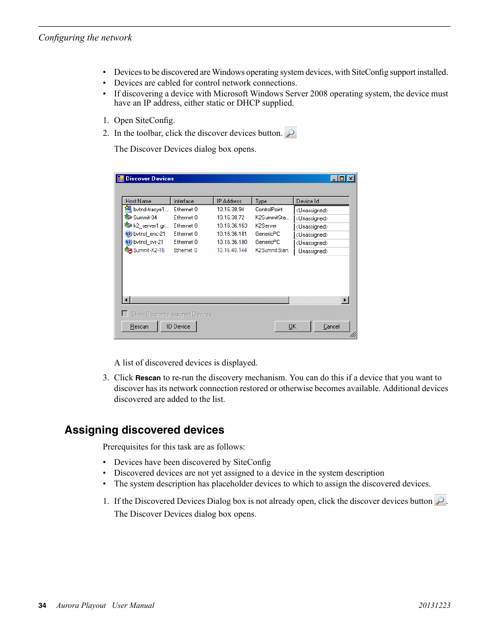 Assigning discovered devices | Grass Valley Aurora Playout v.8.1 User Manual | Page 34 / 186