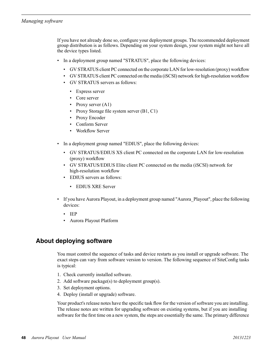 About deploying software | Grass Valley Aurora Playout v.8.1 User Manual | Page 48 / 186