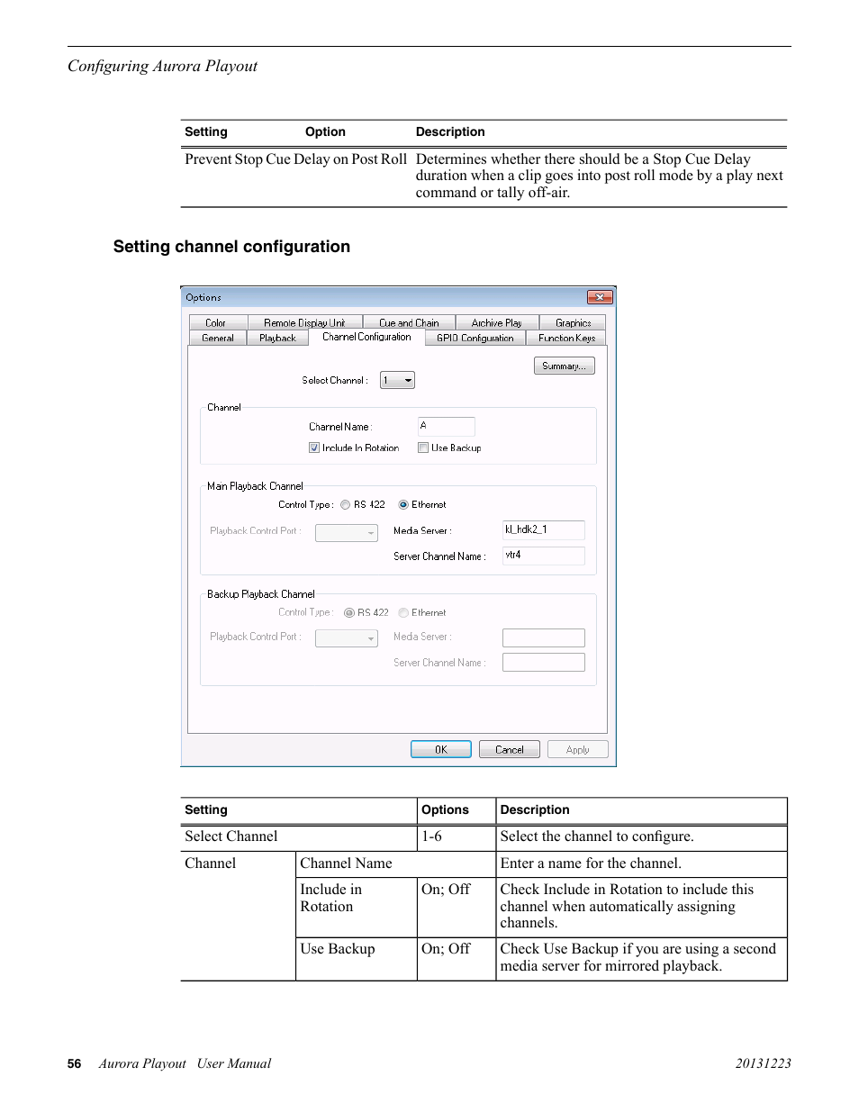 Setting channel configuration | Grass Valley Aurora Playout v.8.1 User Manual | Page 56 / 186