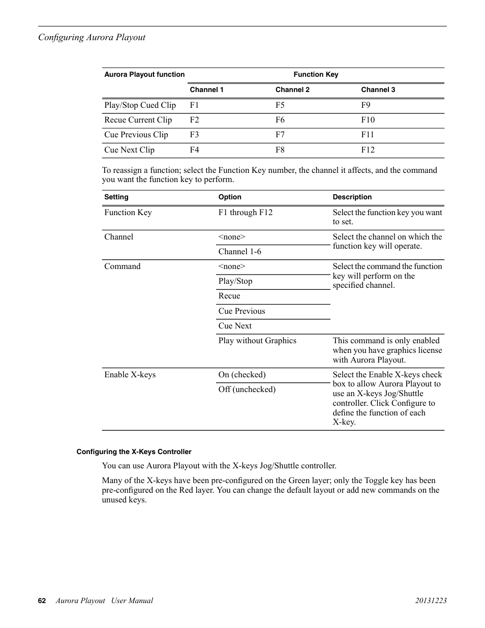 Configuring the x-keys controller | Grass Valley Aurora Playout v.8.1 User Manual | Page 62 / 186