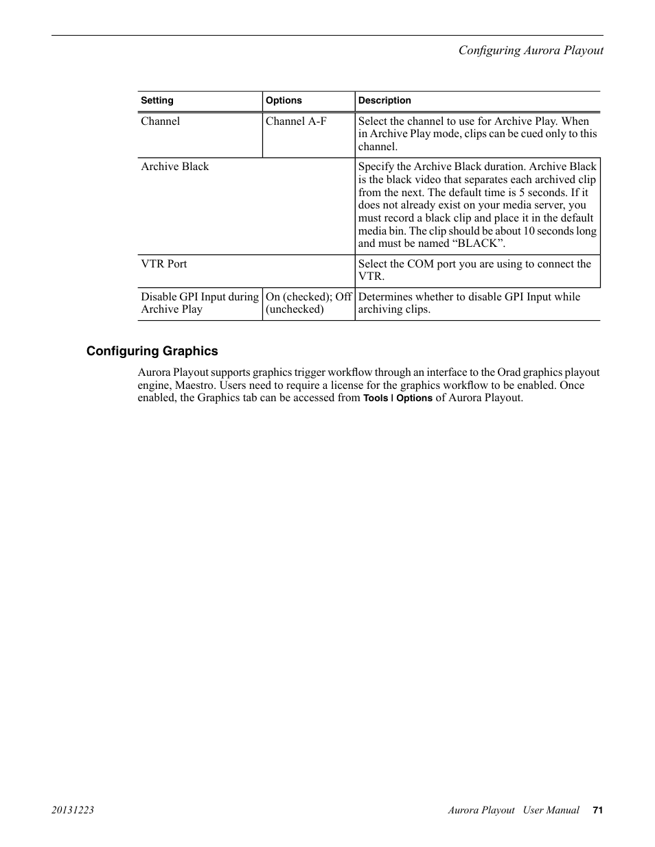 Configuring graphics | Grass Valley Aurora Playout v.8.1 User Manual | Page 71 / 186