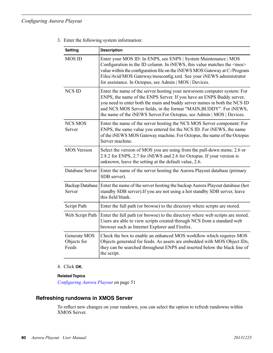 Refreshing rundowns in xmos server | Grass Valley Aurora Playout v.8.1 User Manual | Page 80 / 186