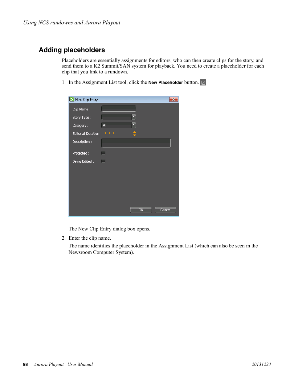 Adding placeholders | Grass Valley Aurora Playout v.8.1 User Manual | Page 98 / 186