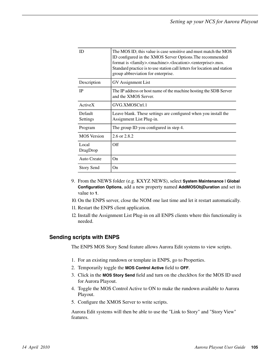 Sending scripts with enps | Grass Valley Aurora Playout v.7.0 User Manual | Page 105 / 224