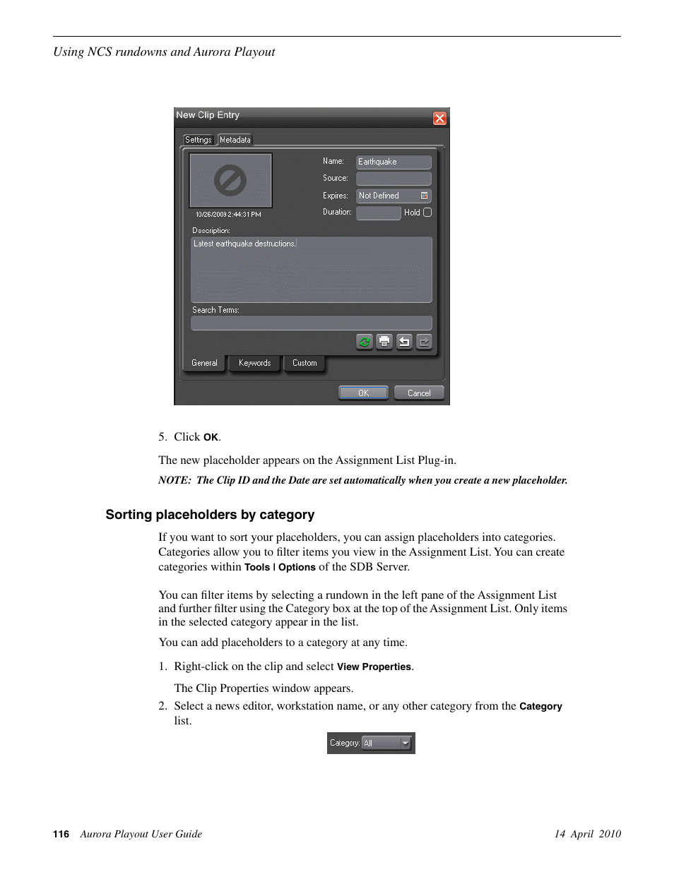Sorting placeholders by category | Grass Valley Aurora Playout v.7.0 User Manual | Page 116 / 224