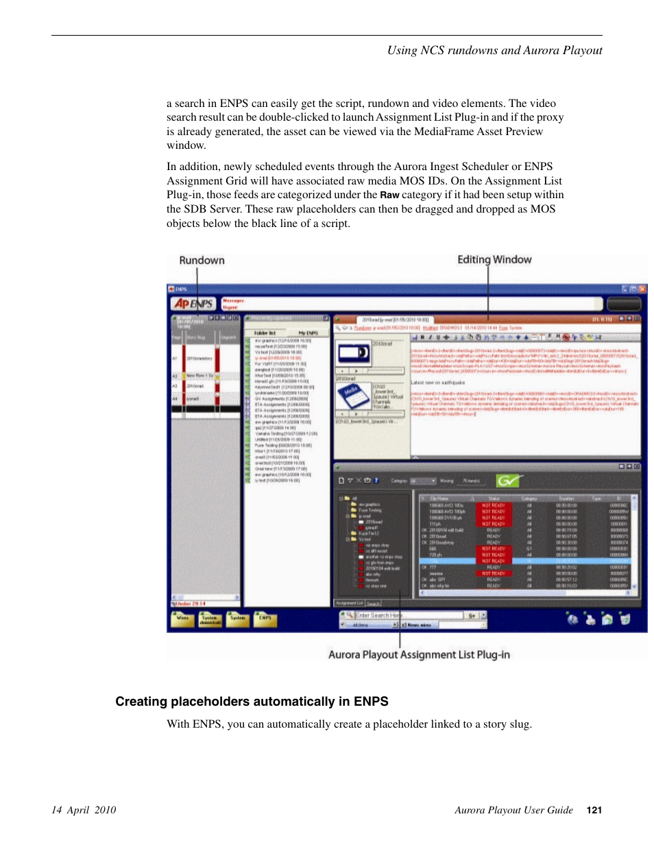 Creating placeholders automatically in enps | Grass Valley Aurora Playout v.7.0 User Manual | Page 121 / 224