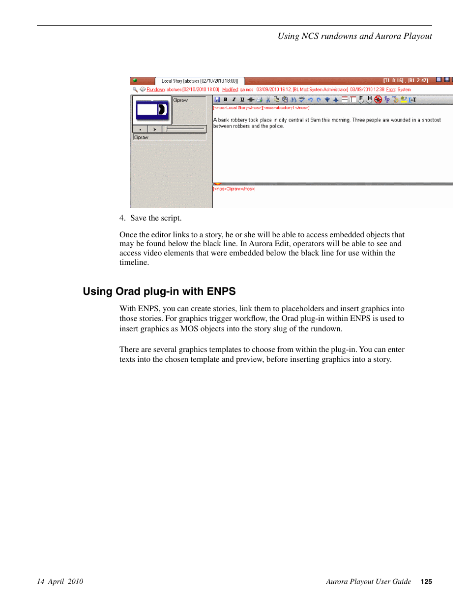 Using orad plug-in with enps | Grass Valley Aurora Playout v.7.0 User Manual | Page 125 / 224