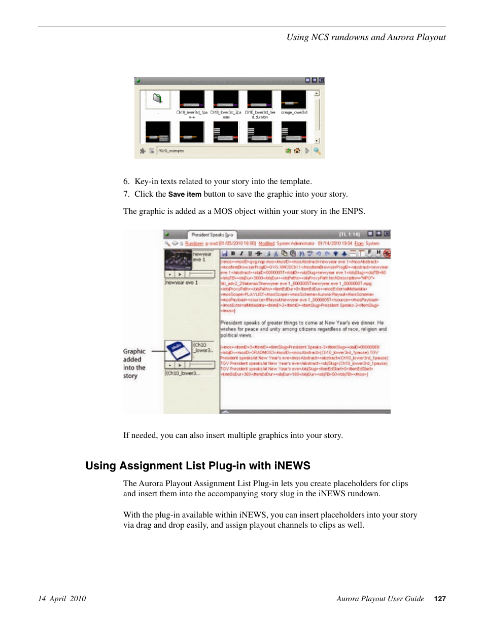 Using assignment list plug-in with inews | Grass Valley Aurora Playout v.7.0 User Manual | Page 127 / 224