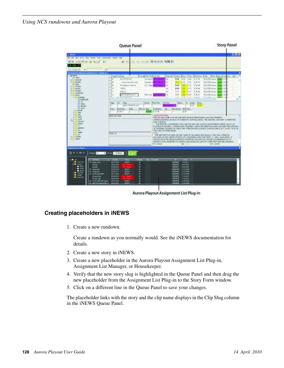 Creating placeholders in inews | Grass Valley Aurora Playout v.7.0 User Manual | Page 128 / 224