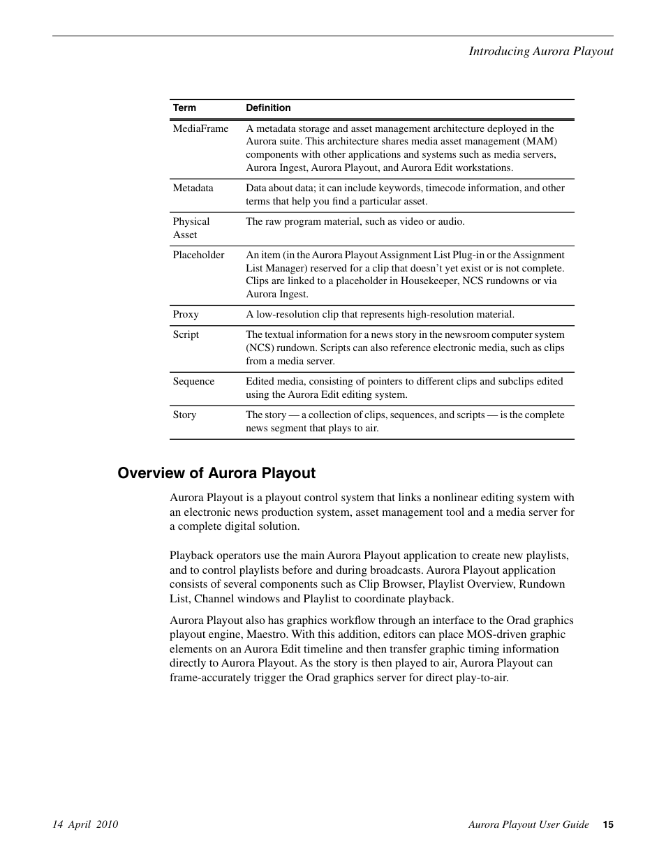 Overview of aurora playout | Grass Valley Aurora Playout v.7.0 User Manual | Page 15 / 224