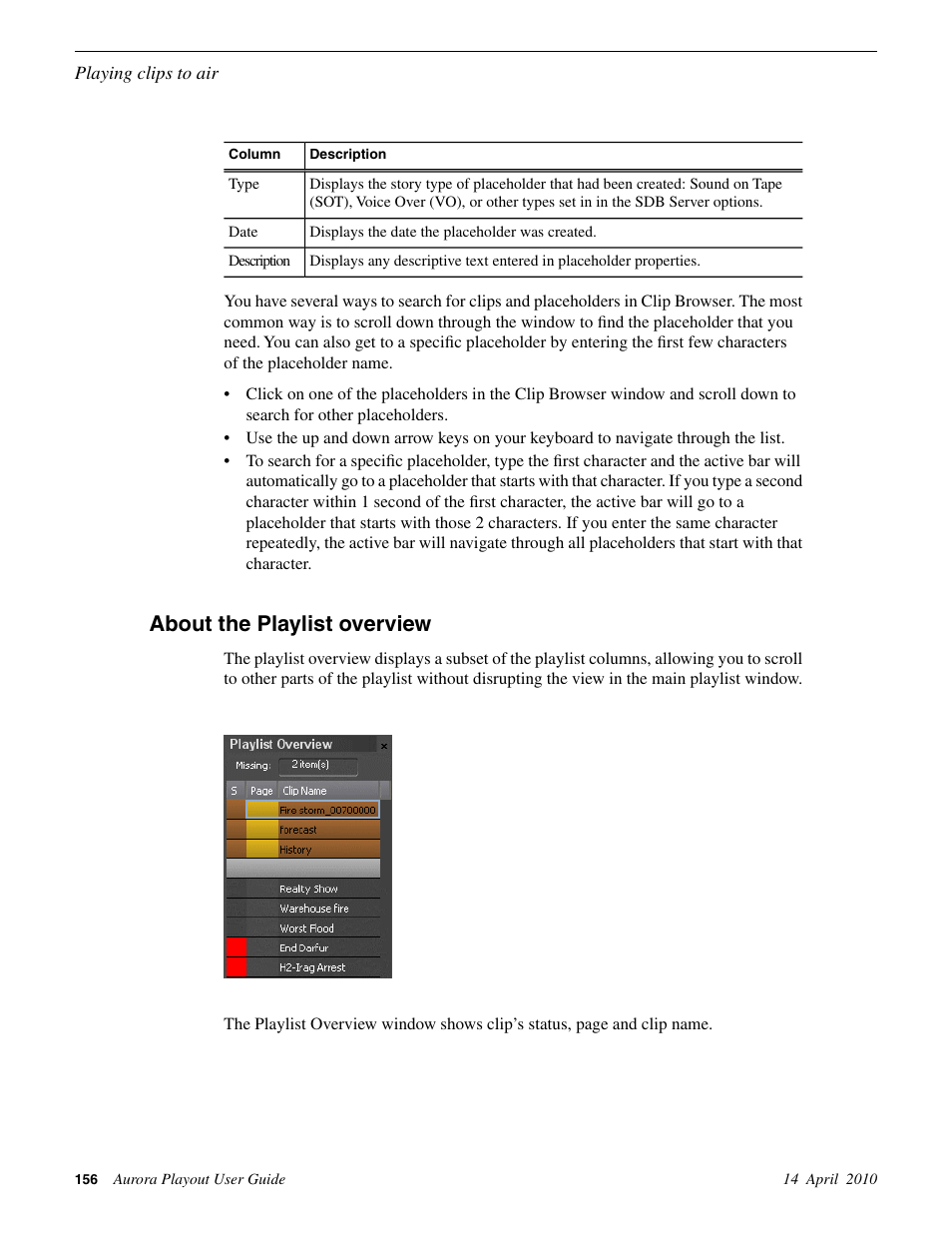 About the playlist overview | Grass Valley Aurora Playout v.7.0 User Manual | Page 156 / 224