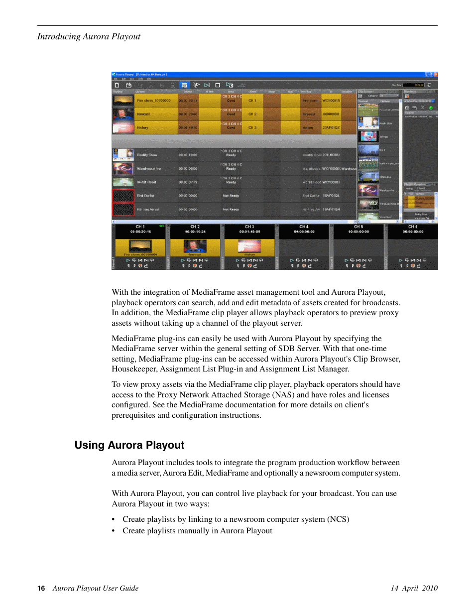 Using aurora playout | Grass Valley Aurora Playout v.7.0 User Manual | Page 16 / 224