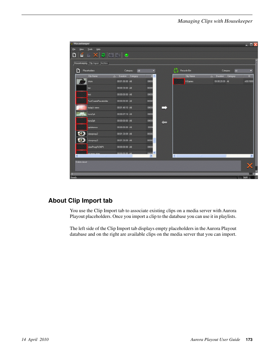 About clip import tab | Grass Valley Aurora Playout v.7.0 User Manual | Page 173 / 224