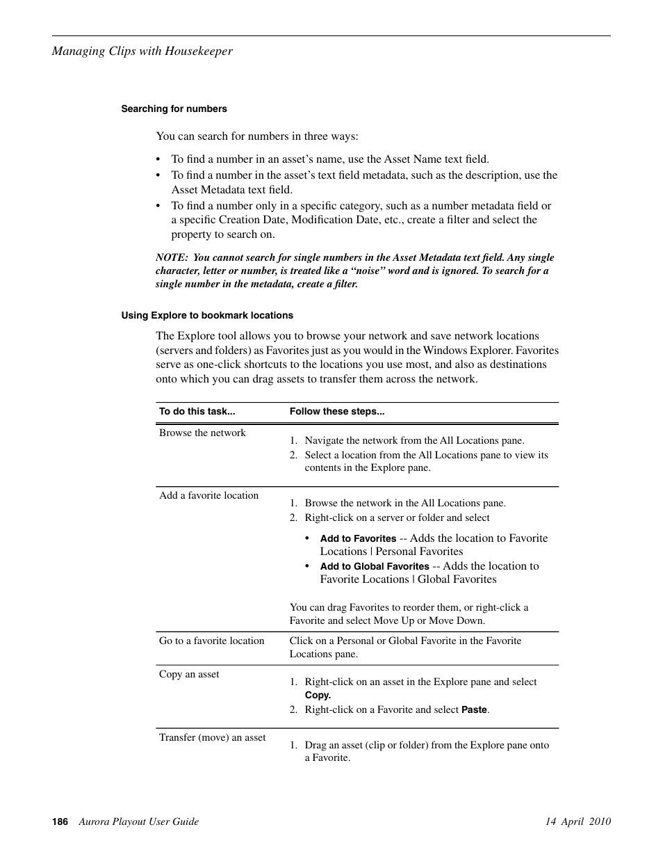 Searching for numbers, Using explore to bookmark locations | Grass Valley Aurora Playout v.7.0 User Manual | Page 186 / 224