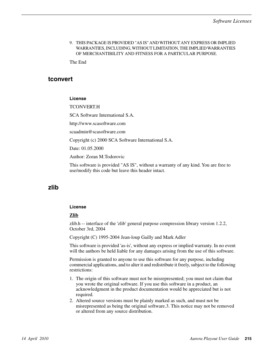 Tconvert, Zlib, Tconvert zlib | Grass Valley Aurora Playout v.7.0 User Manual | Page 215 / 224