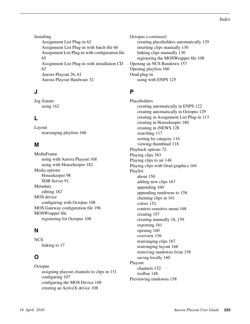 Grass Valley Aurora Playout v.7.0 User Manual | Page 223 / 224