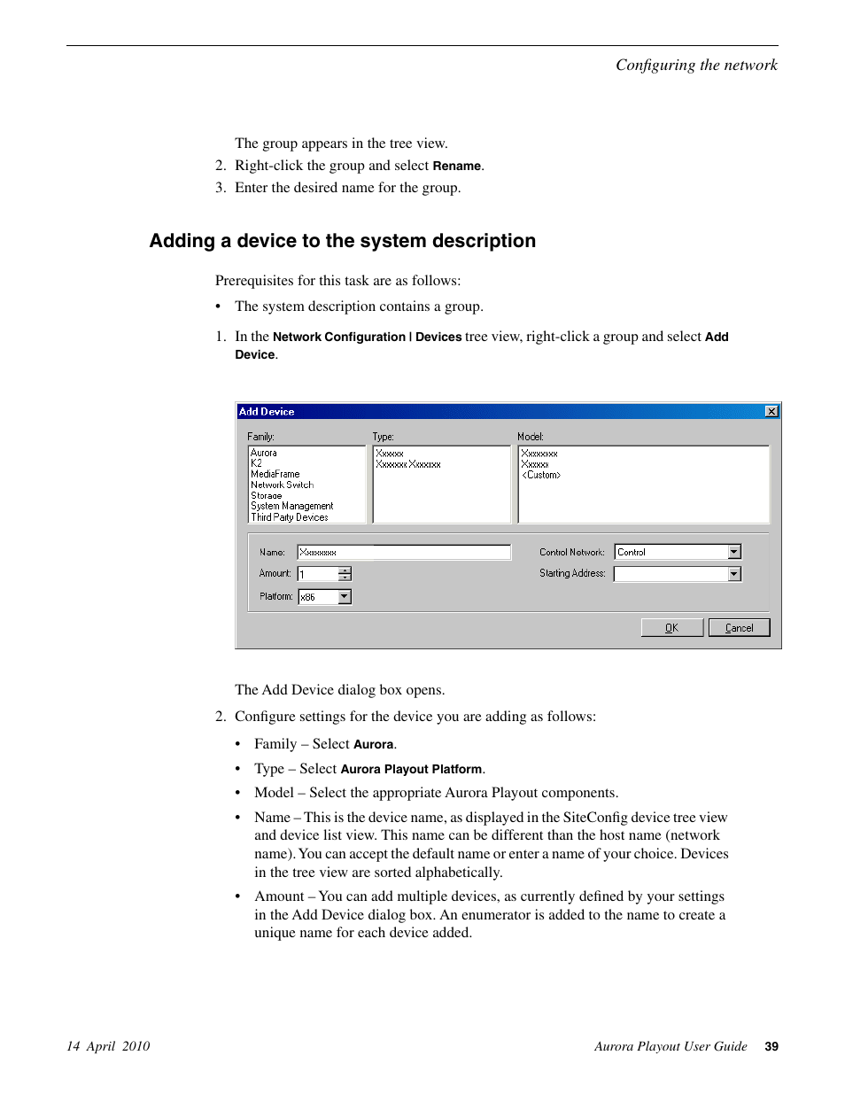 Adding a device to the system description | Grass Valley Aurora Playout v.7.0 User Manual | Page 39 / 224