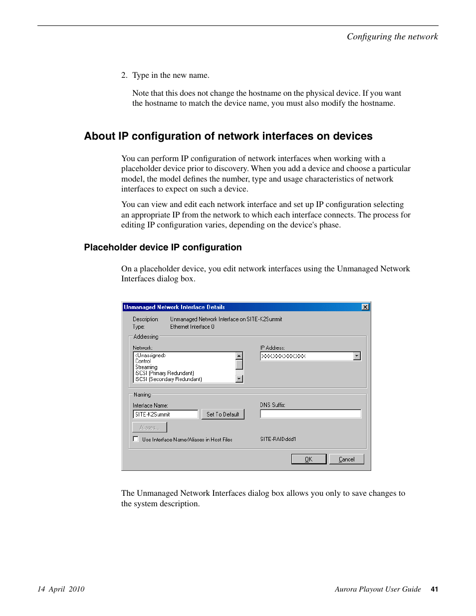 Placeholder device ip configuration | Grass Valley Aurora Playout v.7.0 User Manual | Page 41 / 224