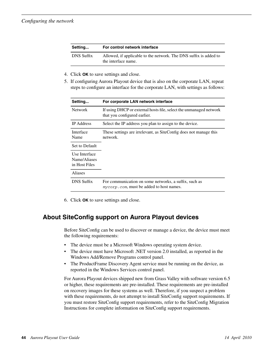 About siteconfig support on aurora playout devices | Grass Valley Aurora Playout v.7.0 User Manual | Page 44 / 224